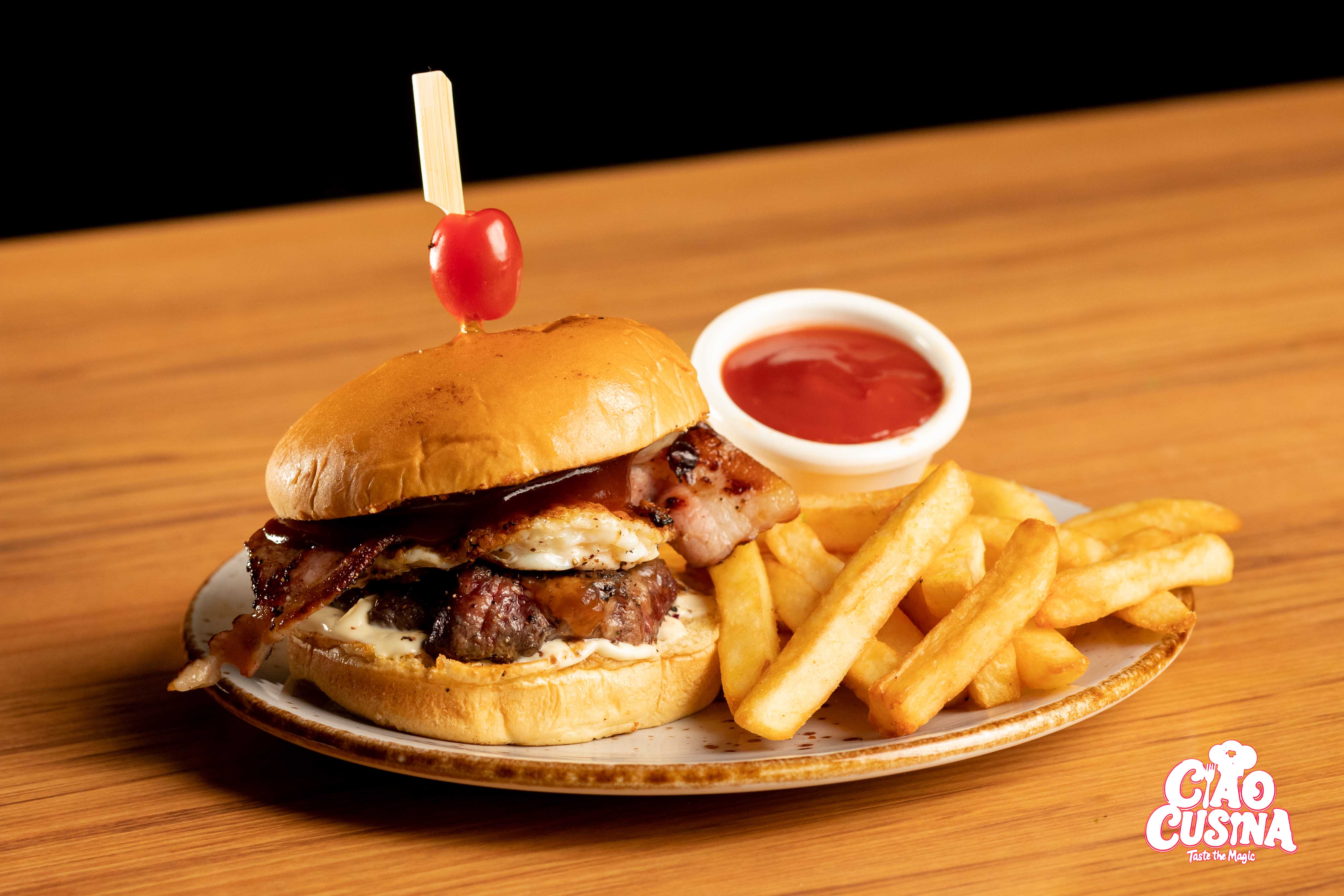 360' Burger with Double Patties, Egg with Fries 